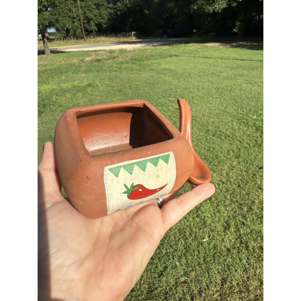 Vintage Mexican Terracotta Bowl Chili Pepper Pottery Salsa Bowl with Spoon